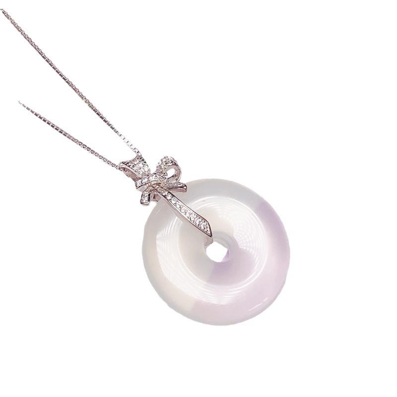 S925 Sterling Silver Safety Clip Pendant with Jade and Crystal
