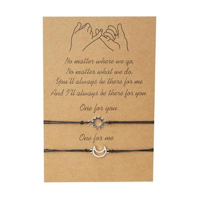 2pcs/set Couple Bracelet Simple Alloy Moon and Sun Braided Wish Card Star Bracelets Adjustable Fashion Jewelry Lovers' Gifts