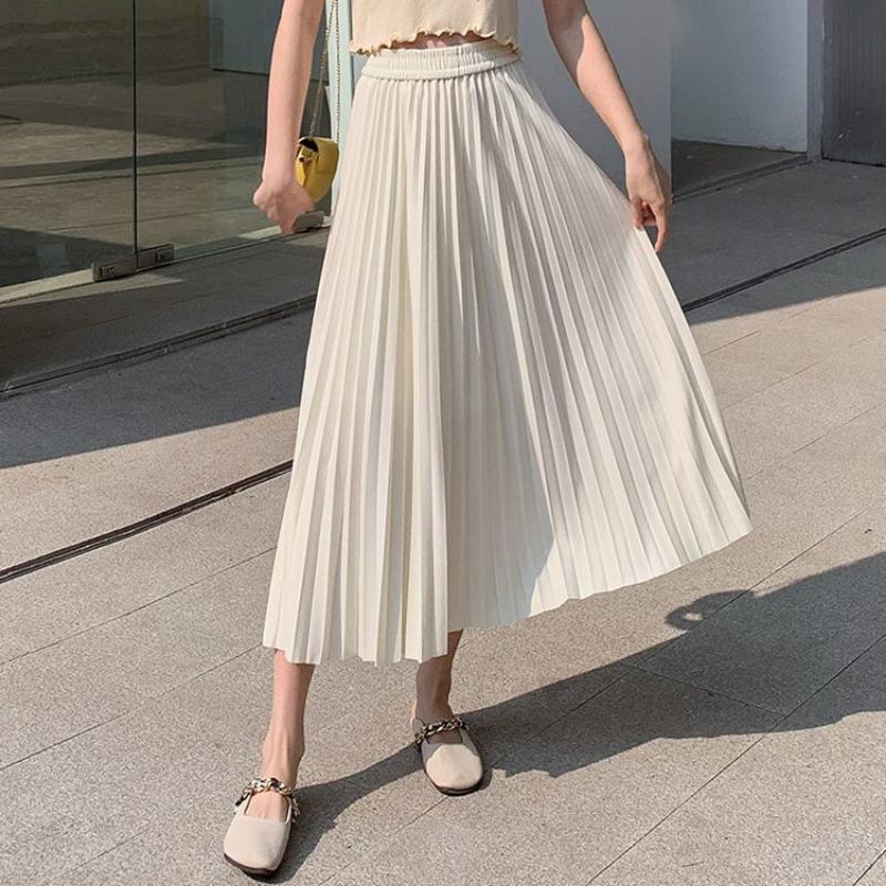 Spring and Autumn New Fashion Women's High Waist Pleated Solid Color Half Length Elastic Skirt Promotions Lady Black Pink