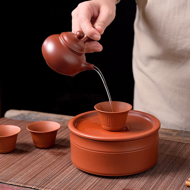 All Hand-pulled Pot Zhu Clay Pot Zisha Pot Bubble Teapot Household Small Side Handle Pot Kung Fu Tea Set