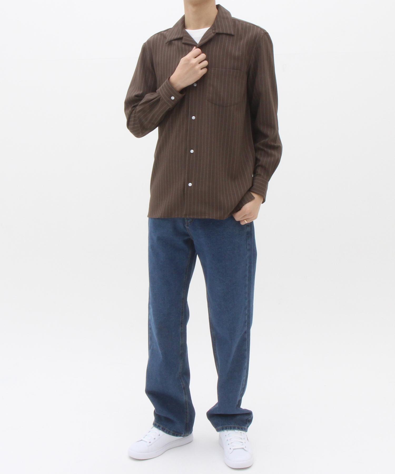 The Shirt Studio Brown Loose Fit Spandex Striped Open Collar Shirt 95