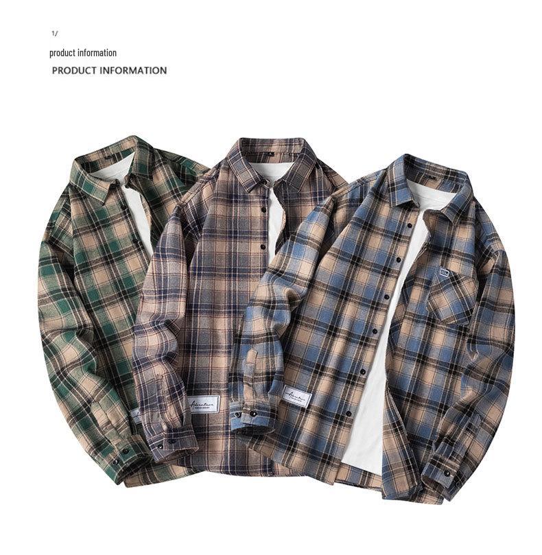 Men's Long Sleeve Plaid Shirt - Spring/Autumn Hong Kong Style Trendy Casual Jacket Top