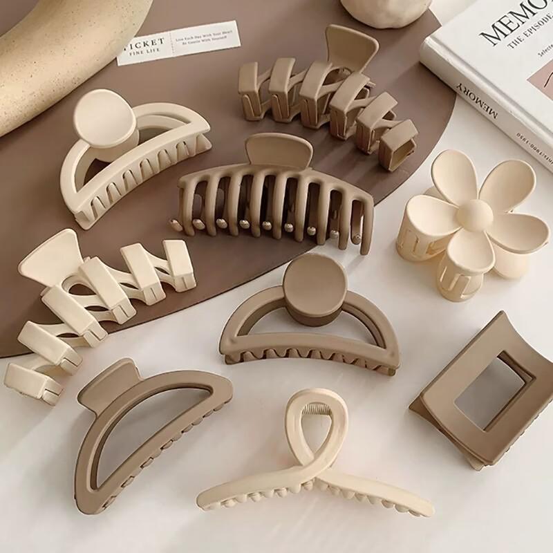 Premium Coffee Matte Claw Hair Clip for Women - Large Shark Hairpin Accessory