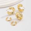 ins wind round tube hollow ear clip stud earring set women's C-shaped glossy metal wind ear buckle ear jewelry