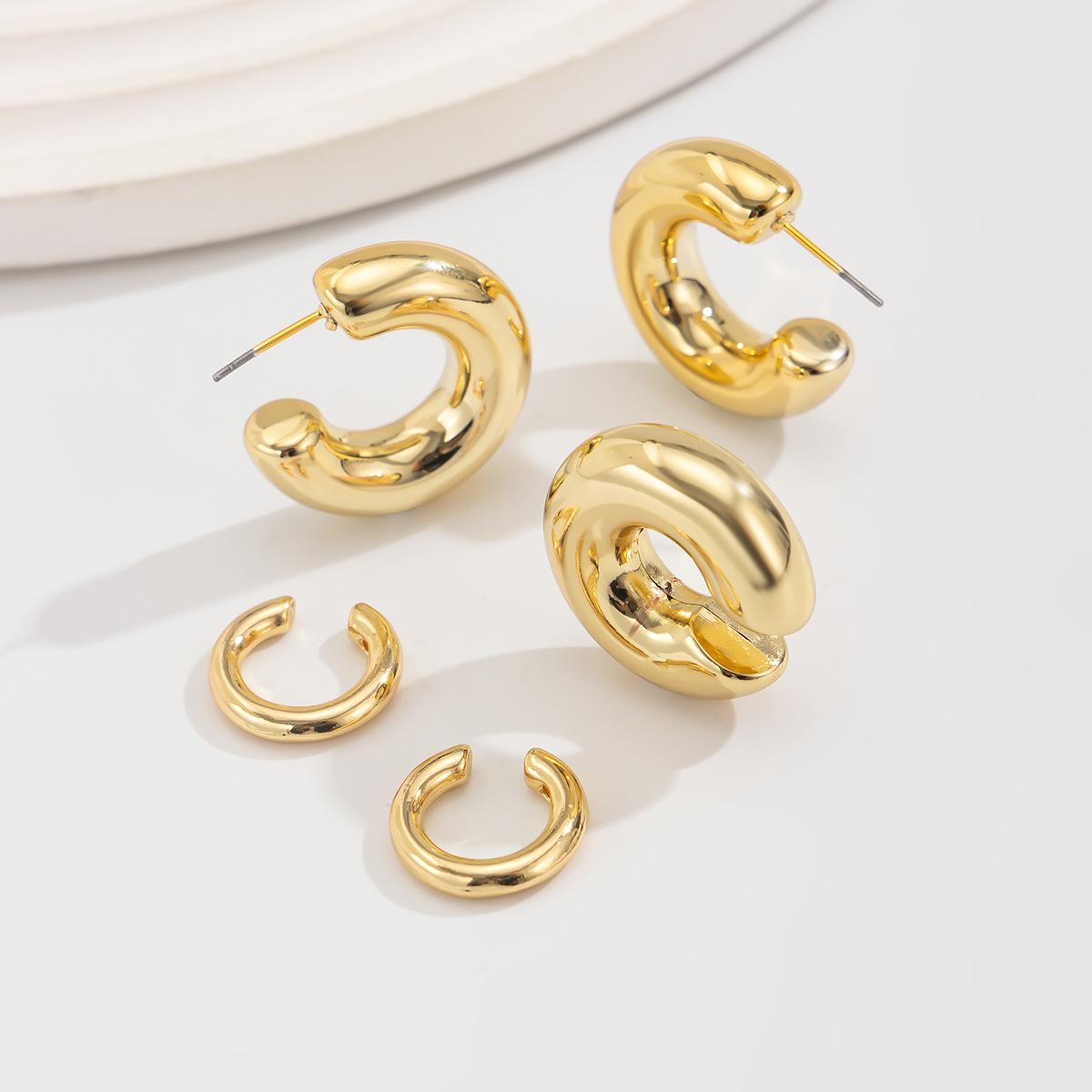 5pcs Set Fashion Simple Geometric Smooth Surface Metal Hollow Round Tube C-shaped Ear Clip Stud Earrings for Women Jewelry Sets