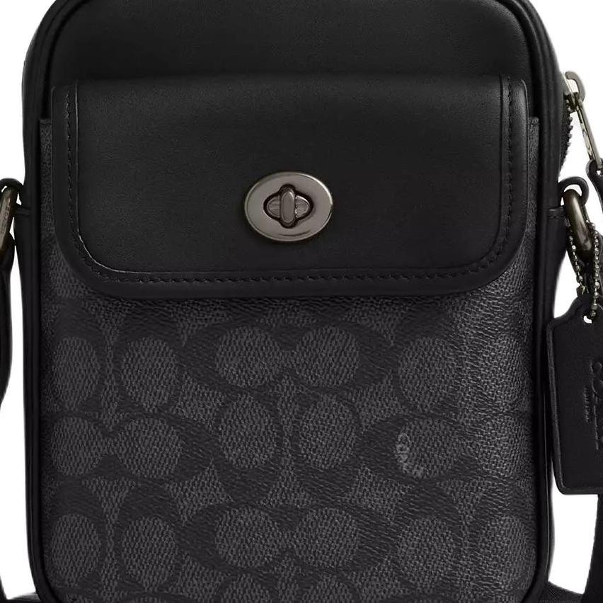 Coach Turnlock 15 Logo Print Smooth Calfskin Mini Shoulder Crossbody Bag Men bags Charcoal Black CAJ30-QBMI5