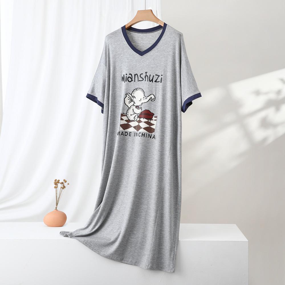 2026 Plus Size Color Block Short Sleeve Nightgown: Loose Casual Homewear Dress for Indoor & Outdoor Wear