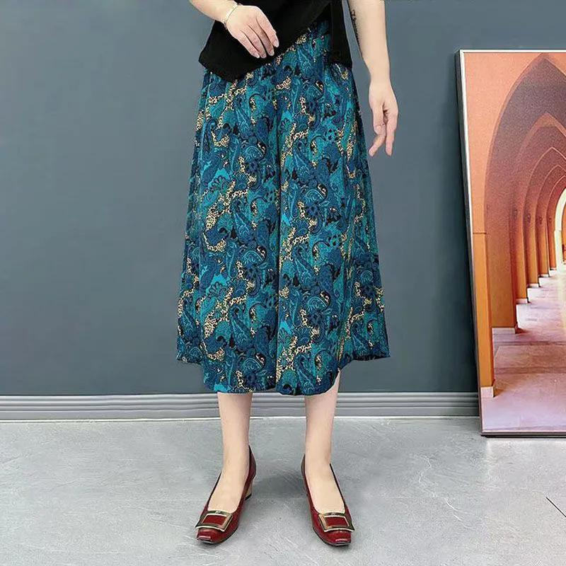 

WTEMPO Женские брюки с принтом большого размера, летние тонкие кюлоты с высокой эластичной талией, свободные повседневные укороченные брюки XXL зелёный