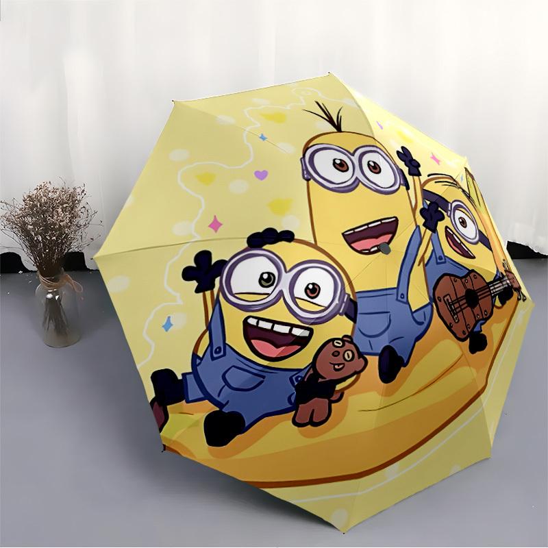 1pz Ombrello Pieghevole Automatico Apri/Chiudi Musica Minions, Struttura a 8 Stecche Antivento, Ombrello Leggero da Viaggio per Donne/Uomini,a0903203