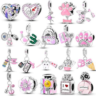 Heißer Verkauf Versilbert Rosa Parfüm Charms Fit Original Armband Für Frauen Schmuck Machen Kopfhörer Klaue Radio Schultasche