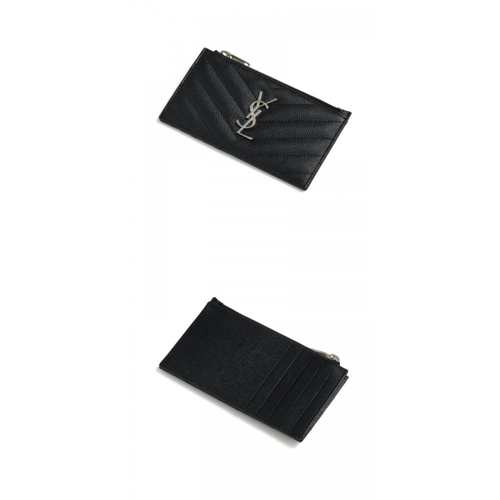 Saint Laurent Monogram Silber Reißverschluss Kartenetui 607915 Bow02