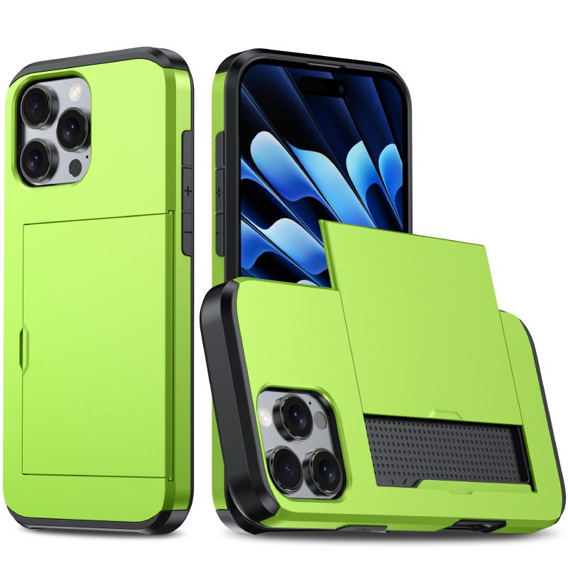 Carteira Push Pull Slot para Cartão Capa de Telefone de Cor Sólida Luxuosa Para iPhone 16 Pro Max E 14 11 12 13 15 Pro Max Mini Bumper Capa Traseira