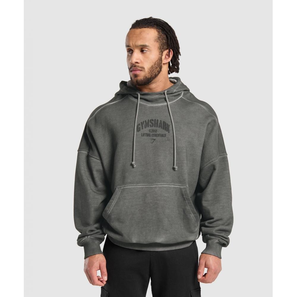 

GYMSHARK Тяжелая стираная толстовка с капюшоном, черная A5A4U BCDX XS