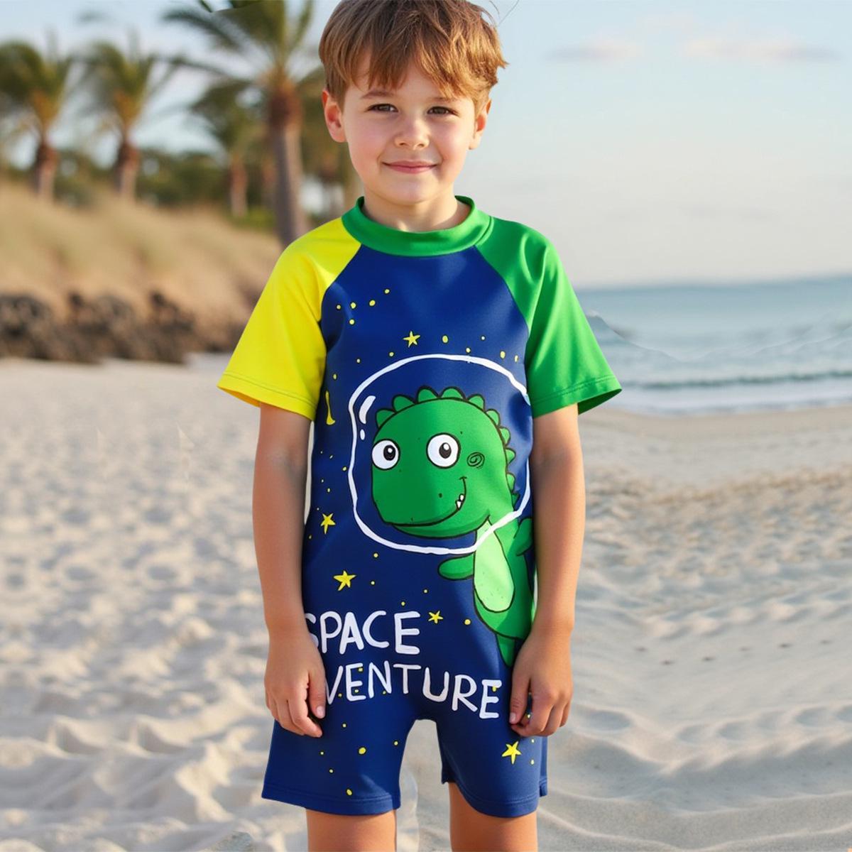 

Boys 2025 Quick-Dry Korean Style Hooded Dinosaur Swimsuit 5 Years