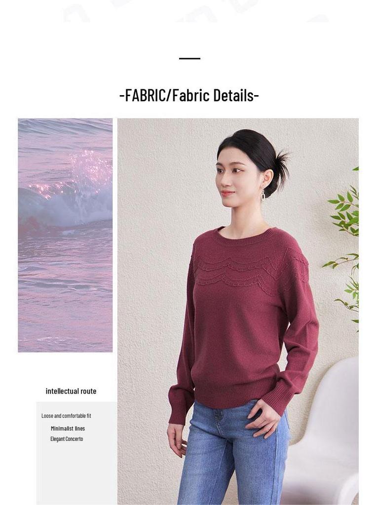 Women's Soft Wool Round Neck Knit Sweater - Versatile, Skin-Friendly, Hand-Crocheted