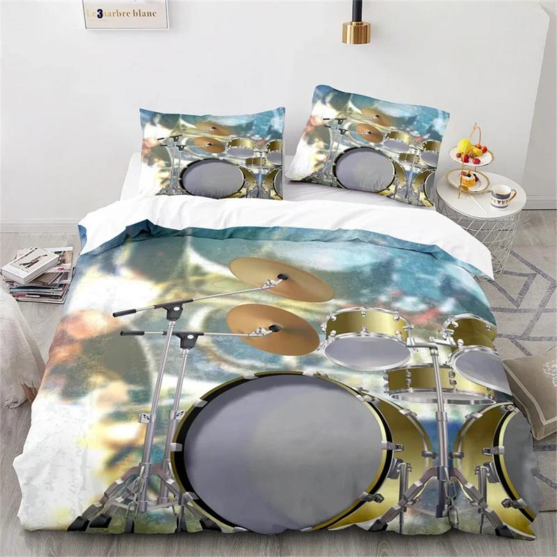 Drum Kit King Queen Duvet Cover Rock Musical Style Bedding Set for Kids Teens Adults Hip Hop Grunge 2/3pcs Polyester Quilt Cover