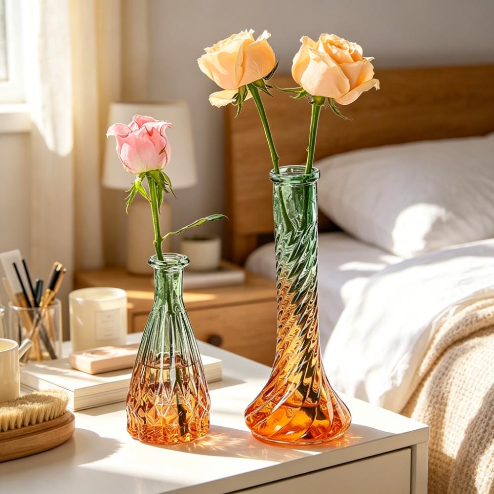5pcs Glass Bud Vases Retro Gradient Color Vases Decorative Glass Bottles for Tabletop Centrepiece Decor Wedding Party Reception