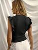 Spring/Summer European & American Women's Ribbed Knit Ruffle Sleeve Round Neck Slim Fit T-shirt