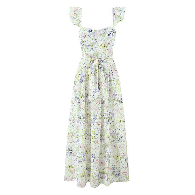 World FARCENT French style Fresh Floral Sweet Bowknot Decoration Waist Hugging Split Beautiful Atmosphere Dress