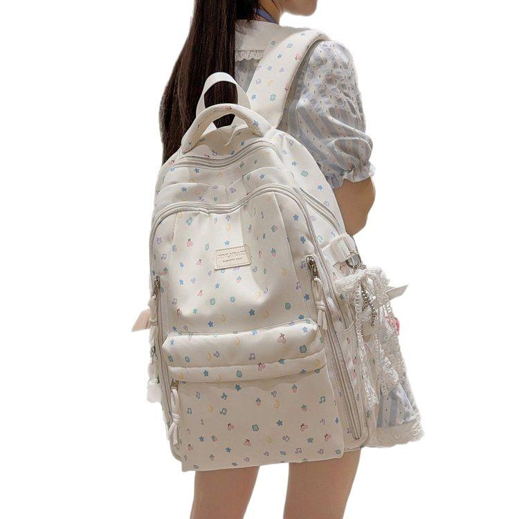 Schoolbag Ice Mist Soft Light Cartoon Cute Backpack Japanese Girl Gentle Healing Casual Versatile Lightweight Travel School Bag
