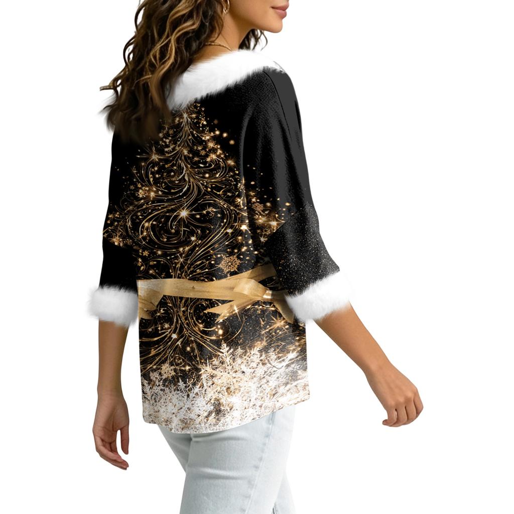 Women's Christmas V-Neck Top Elegant Cut for Party Date and Casual Wear