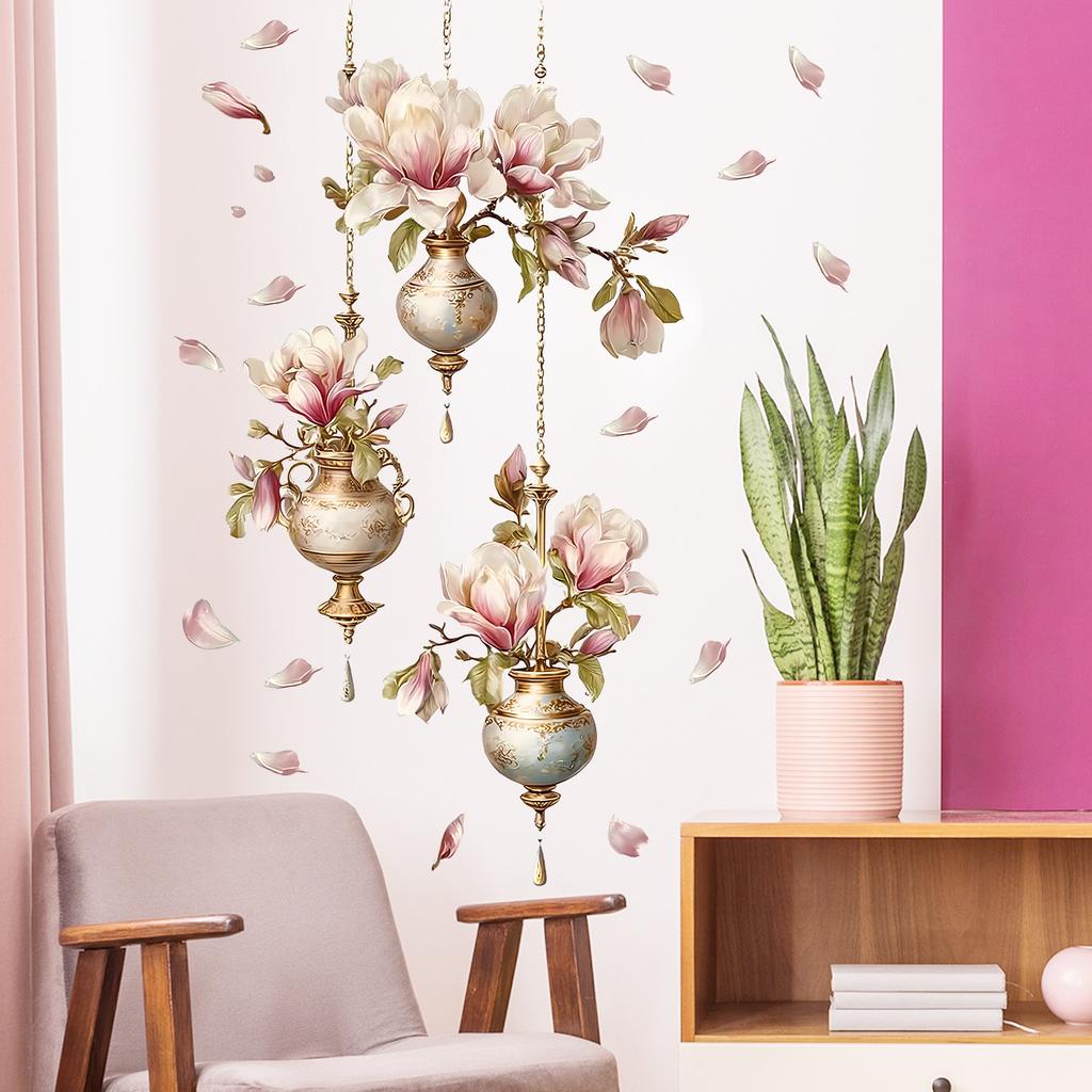 Vintage Floral Wall Sticker Self-Adhesive Removable for Bedroom Living Room Entryway Background Home Decor