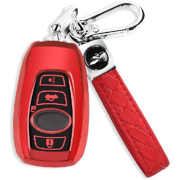 QBUC for Subaru Key Fob Cover Case with Keychain,Car Key Holder fit for Subaru Crosstrek Forester Outback Ascent Impreza Legacy BRZ WRX Sti 4 Buttons
