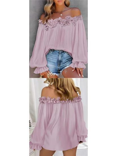 Elegant One-Shoulder Ruffled Long-Sleeve Shirt for Women
