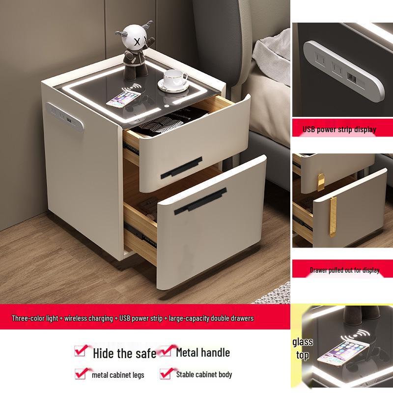 Smart Multifunctional Bedside Safe: Minimalist Square Design for Bedroom and Living Room