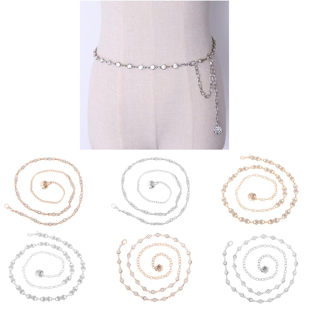 Adjustable Silver Diamante Waist Belt Women’s Luxury Dress Chain Belt Fashion Waistband for Wedding Dress Decor