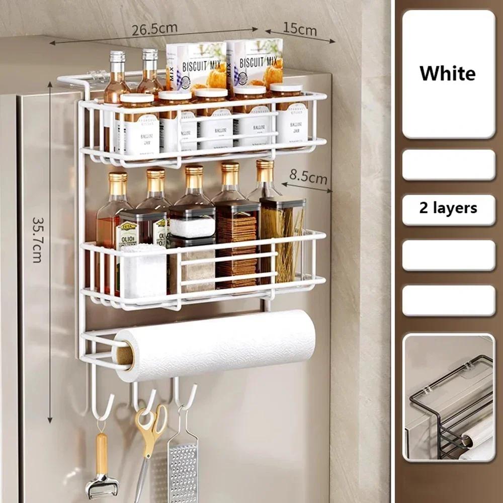 Refrigerator Storage Rack Side Hanging No-nail Sticker Tissue Paper Holder Cling Film Roll Paper Kitchen Seasoning Organizer