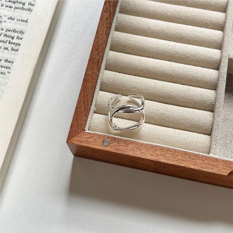 PANJBJ 925 Sterling Silver Geometry Ring for Women Line Hollow Out Design Punk Minimalism Adjustable Jewelry Gift Dropshipping