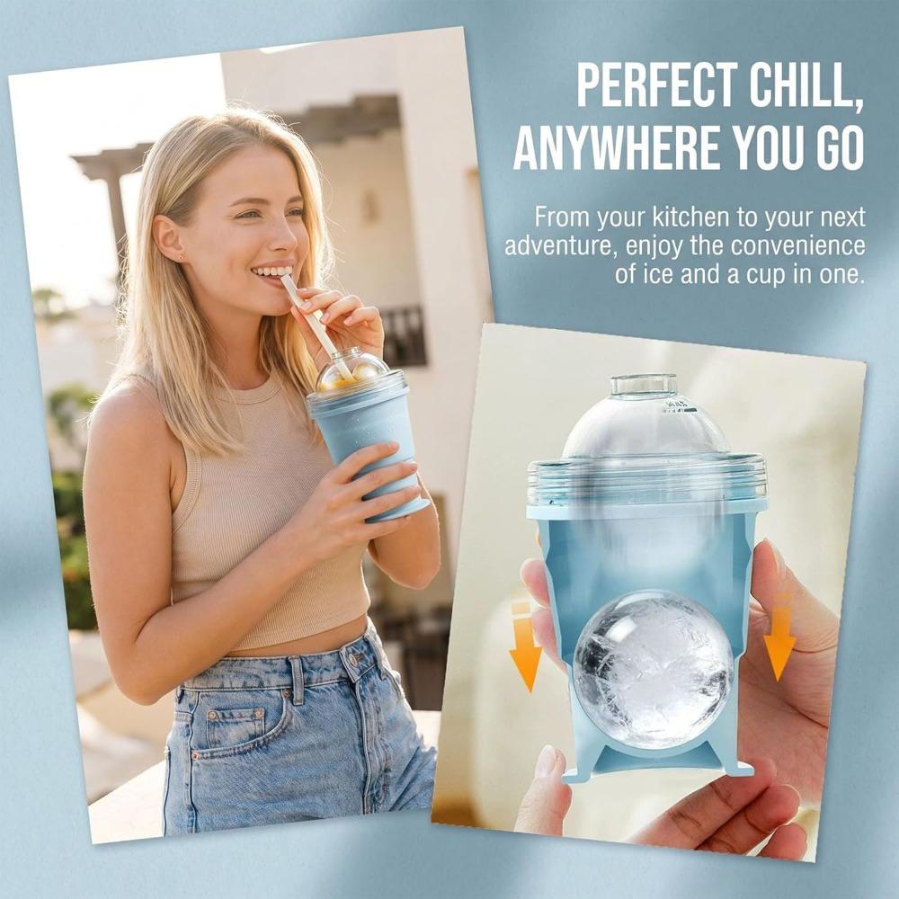 Foldable Silicone Hockey Puck Making Cup, a 2-in-1 Portable Hockey Puck Mold and Reusable Travel Drinking Cup with Straw.