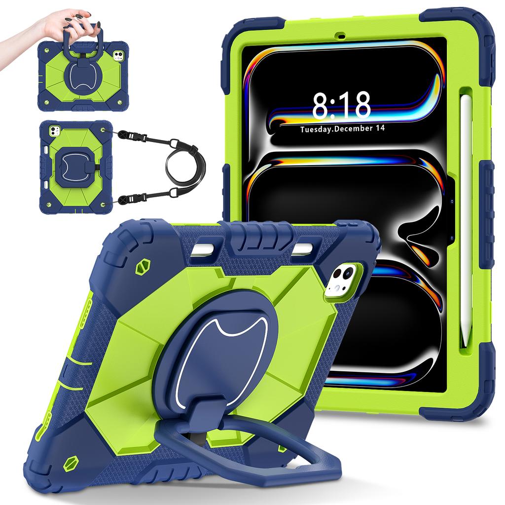 For iPad Pro 11 (2025)/11 (2024) Kickstand Case Silicone+PC Tablet Cover with Shoulder Strap
