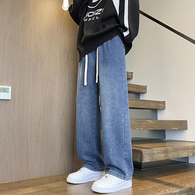 Plus Velvet Pánské zimní Y2K tlusté džíny džínové kalhoty se stahovací šňůrkou Vintage džíny pro muže streetwear Harajuku korejské zimní oblečení