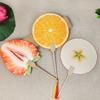 Hand-Drawn Double-sided Asymmetrical Rice Paper Fan | Wooden Grip & Tassel, Summer Fruit Print | for Gifting & Decor