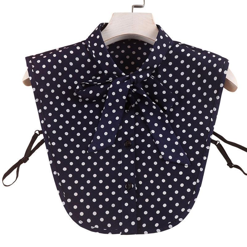 

Navy Blue Polka Dot Bow Fake Collar Dickey Half Blouse False Collar Stylish Detachable Half Shirt Blouse Faux Collar