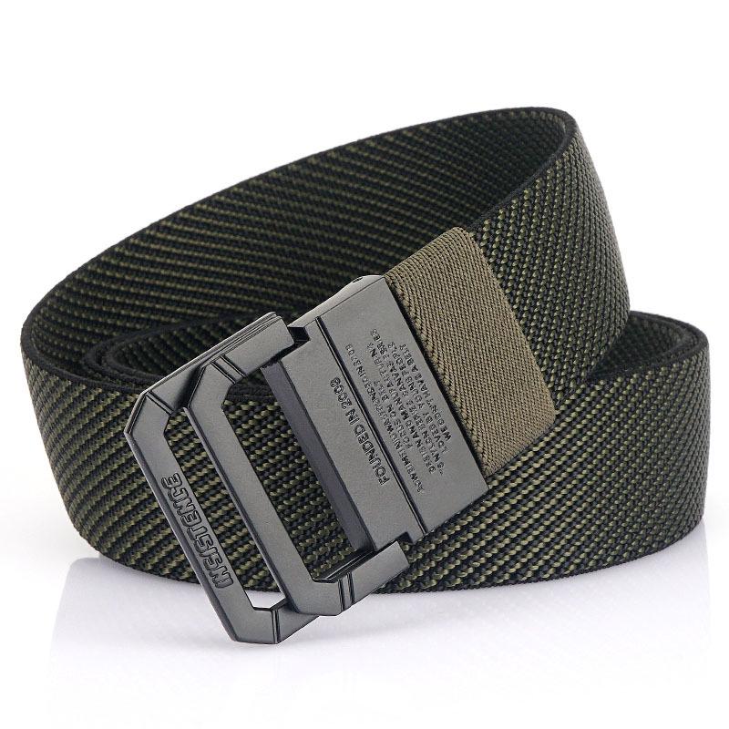 Unisex Black Metal Double Ring Buckle Elastic Canvas Belt for All Seasons