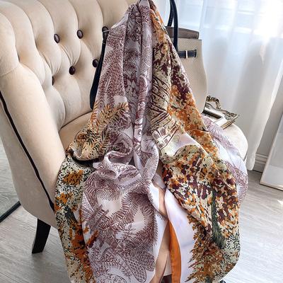 Literarische Koreanische Version Neuer Stil des New Forest Gedruckter Seidenschal für Damen Doppelfunktionelles Tuch für Sommerlichen Sonnenschutz Strandtuch für Draußen