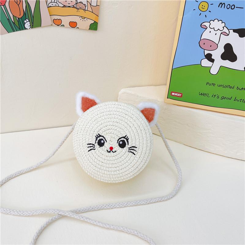 

Adorable Mini Cat Woven Bag For Girls Stylish Toddler Accessory In Bright Colors Design One White