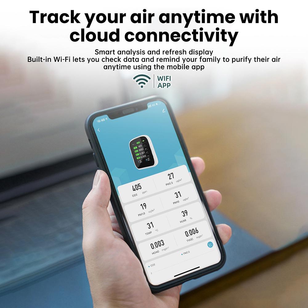 Professional 8 In 1 WIFI Air Quality Monitor CO2 HCHO TVOC PM1.0 PM2.5 PM10 Tester Temperature Humidity Meter Carbon Dioxide Multifunctional Detector