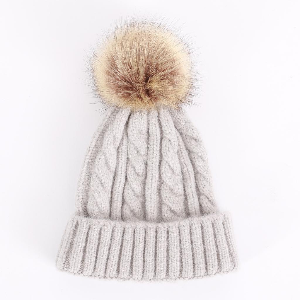 Thick Hemp Pattern Single-layer Hat Korean Style Autumn and Winter Women's Knitted Wool Cashmere Blend Solid Color Large Fur Ball Pullover Hat
