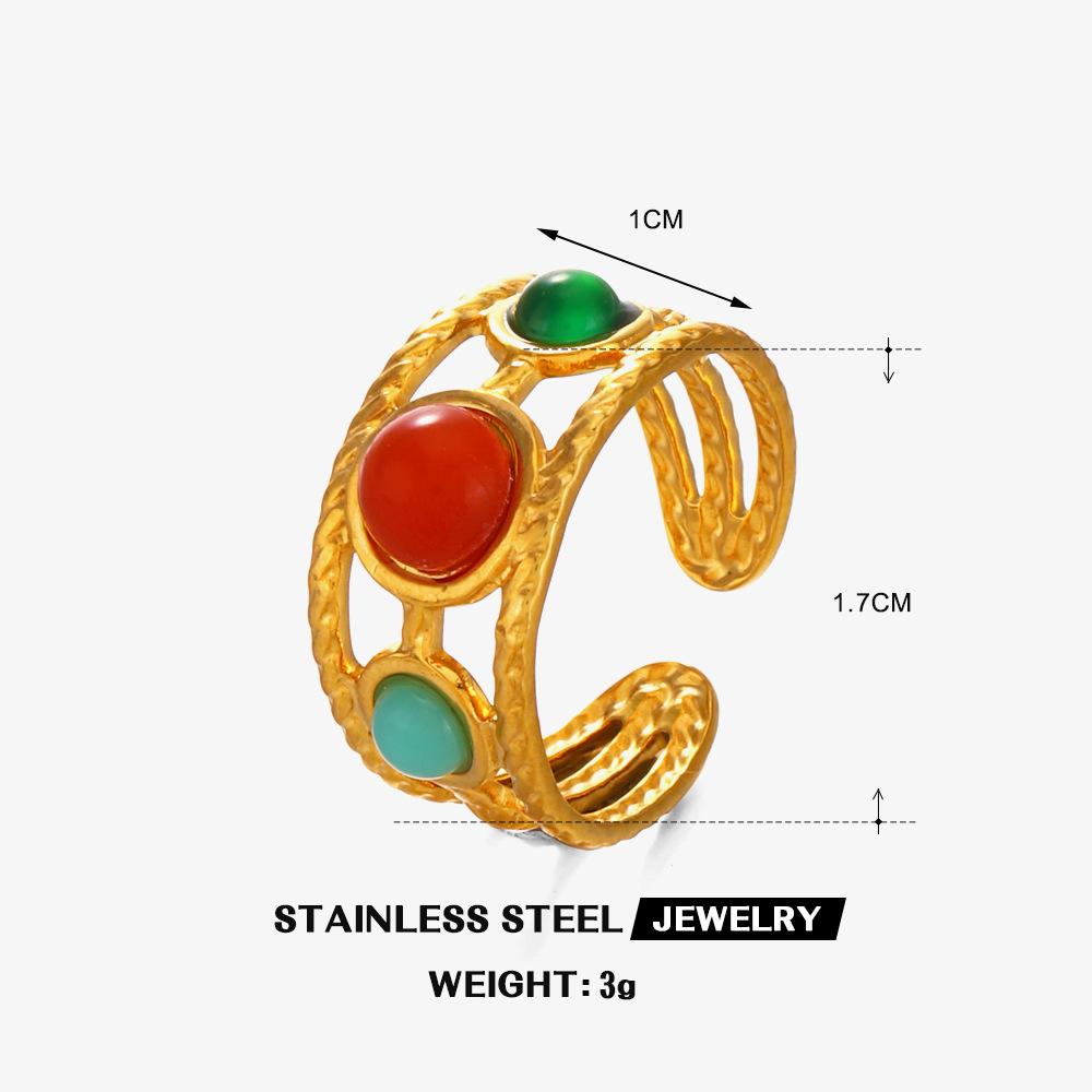 Vintage Stainless Steel Multi Layer Lines Rings for Women Men Colorful Resin Semi-Circle Bead Opening Rings Banquet Jewelry Gift