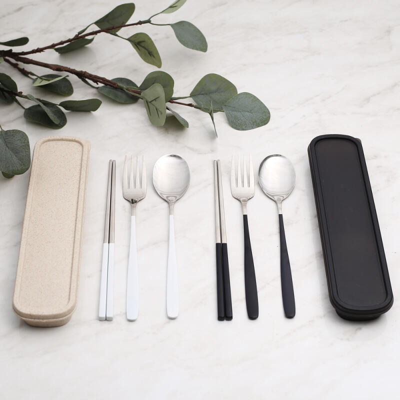 Cookcity Portable Silver Spoon and Fork 2 Set (2 Colors) 01. Black+White_1320340