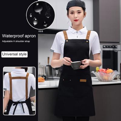 Kitchen Apron Adjustable Waterproof with Pockets Solid Color Large Coverage Protective Canvas Anti-fouling Cleaning Apron Cooking Pinafore