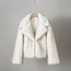 Women's Turn Down Collar Long Sleeve Faux Fox Fur Coat Loose Elegant Short Winter Outerwear