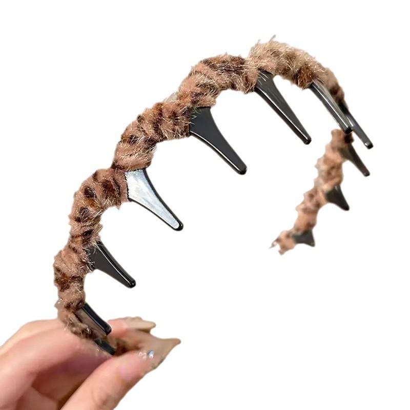Korean Leopard Print Fluffy Headband - Women's Autumn/Winter Wavy Hair Comb Accessory