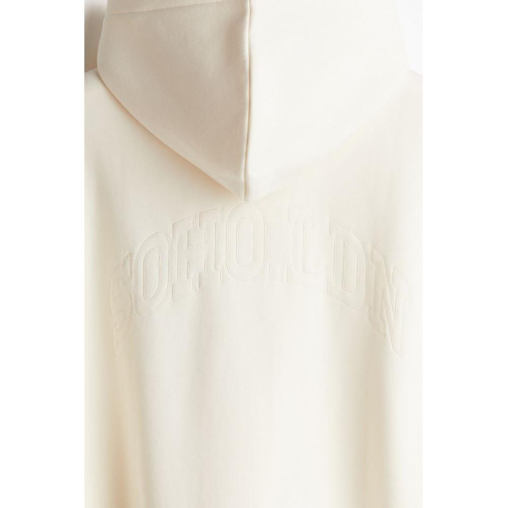 H M Loose Fit Printed Hoodie wHite