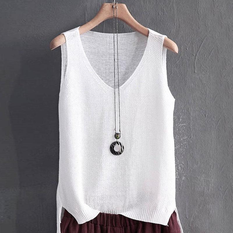 Women Summer Sleeveless Blouse Knitted Blouse Shirt Women Clothes V-neck Blouse Women Tops Shirts