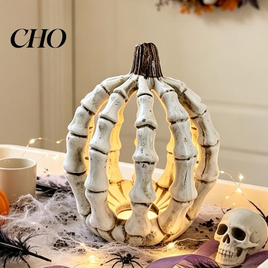 Secret Room Accessories Halloween Skull Pumpkin Figurine, Realistic Resin Skeleton Statue Decorations, Spooky Bone Figurines Desktop Ornaments